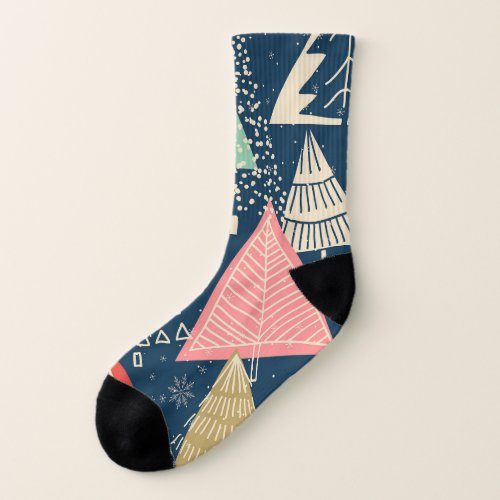 Christmas Trees Festive Seamless Illustration Socks