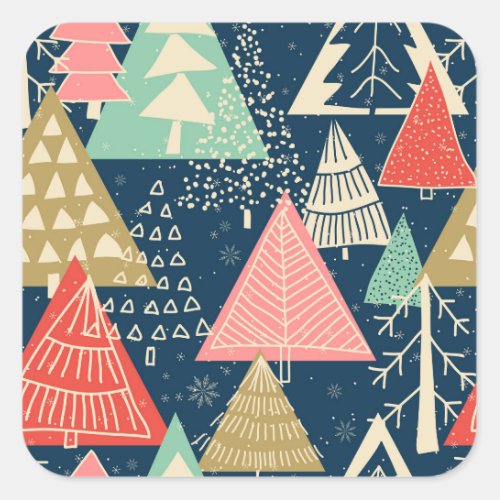 Christmas Trees Festive Seamless Illustration Square Sticker