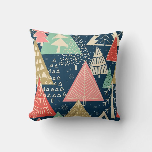 Christmas Trees Festive Seamless Illustration. Throw Pillow (Front)
