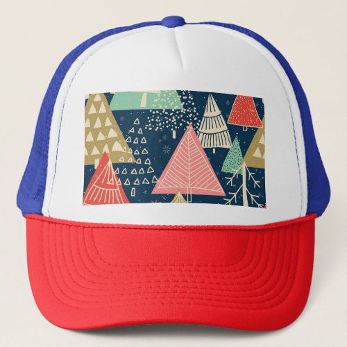 Christmas Trees Festive Seamless Illustration Trucker Hat