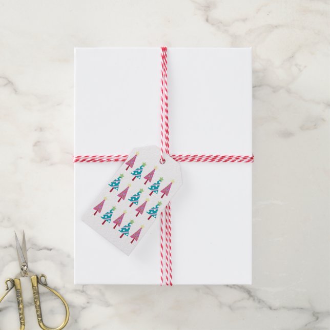 Christmas Trees Gift Tags Pink & Blue  (With Twine)