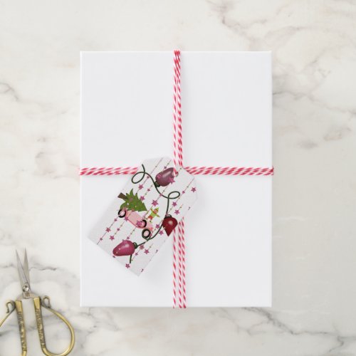 Christmas Trees Gift Tags Pink Car 