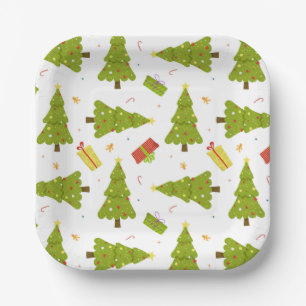 Christmas Trees Gifts Modern Whimsical Cute Winter Paper Plates
