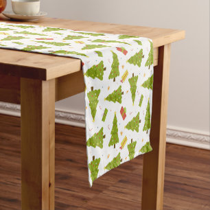 Christmas Trees Gifts Modern Whimsical Cute Winter Short Table Runner