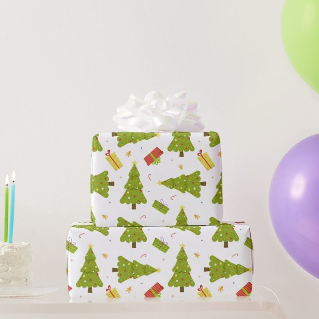 Christmas Trees Gifts Modern Whimsical Cute Winter Wrapping Paper (Party Gifts)