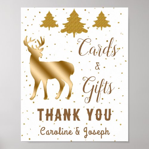 Christmas Trees Gold Glitter Deer Buck Thank You Poster
