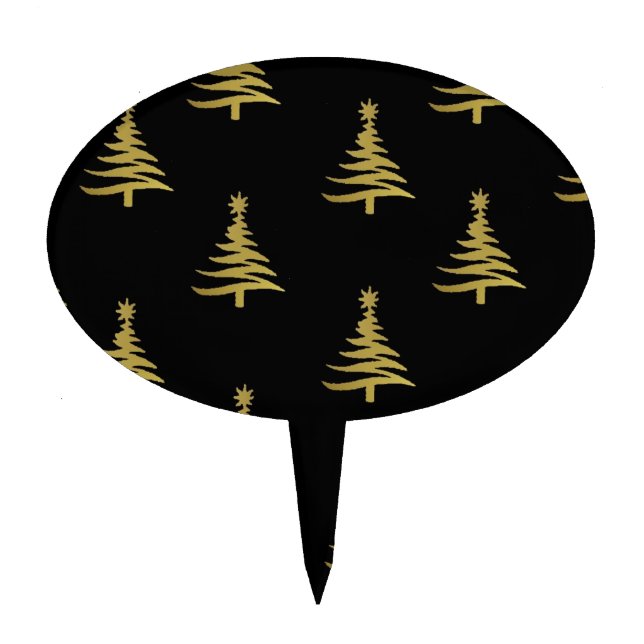 Christmas Trees Gold on Black Cake Topper (Front)