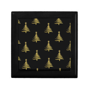 Christmas Trees Gold on Black Jewelry Box