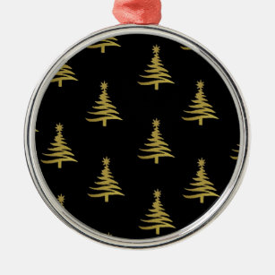 Christmas Trees Gold on Black Metal Ornament