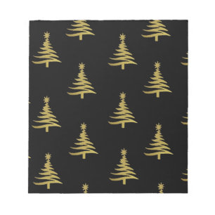 Christmas Trees Gold on Black Notepad