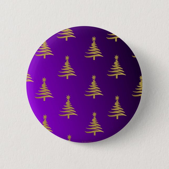 Christmas Trees Gold on Purple Button (Front)
