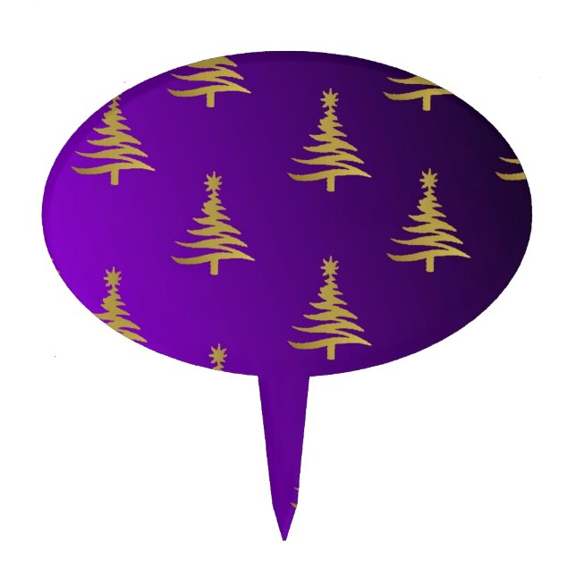 Christmas Trees Gold on Purple Cake Topper (Front)