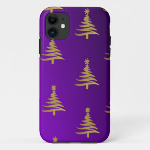Christmas Trees Gold on Purple iPhone 11 Case