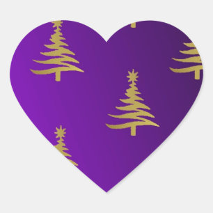Christmas Trees Gold on Purple Heart Sticker