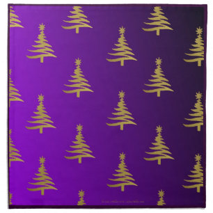 Christmas Trees Gold on Purple Napkin