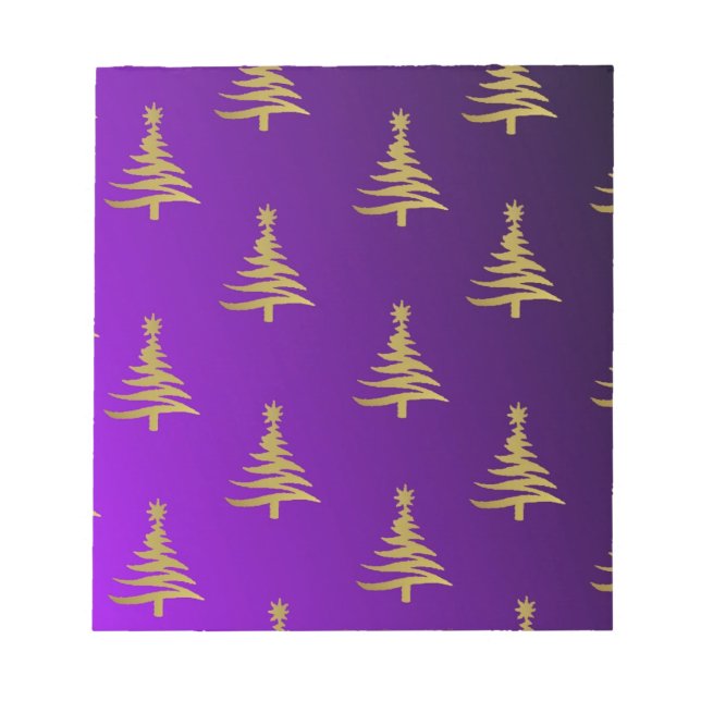 Christmas Trees Gold on Purple Notepad (Front)