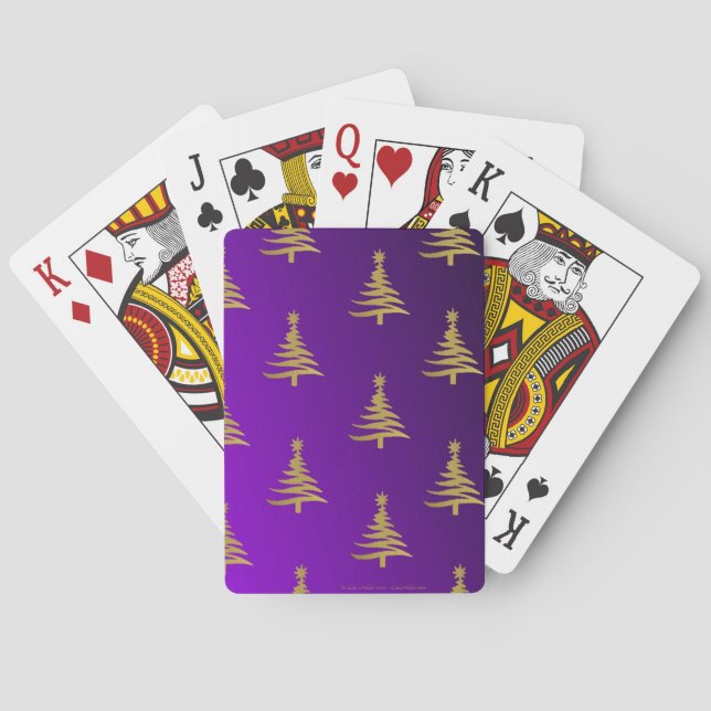Christmas Trees Gold on Purple Poker Cards (Back)