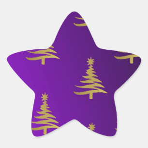 Christmas Trees Gold on Purple Star Sticker