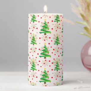 Christmas Trees & Gold Snowflakes Pillar Candle