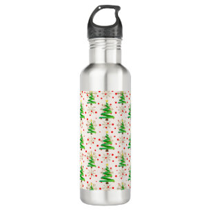 Christmas Trees & Gold Snowflakes Stainless Steel Water Bottle