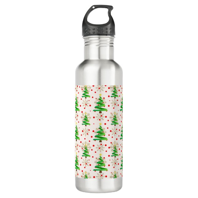 Christmas Trees & Gold Snowflakes Stainless Steel Water Bottle (Front)