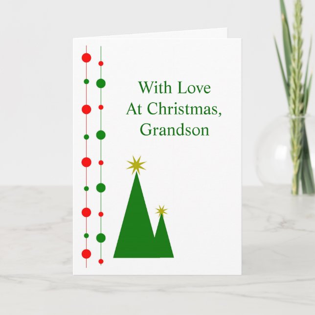 Christmas Trees Grandson Christmas Holiday Card (Front)