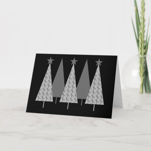 Christmas Trees _ Gray Ribbon Brain Cancer Holiday Card