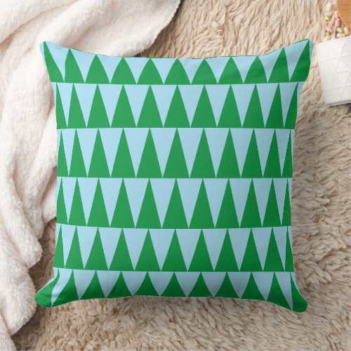 Christmas Trees Green Blue Mid Century Modern Throw Pillow