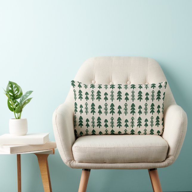 Christmas Trees - Green Festive Holiday Pattern Lumbar Pillow (Chair)