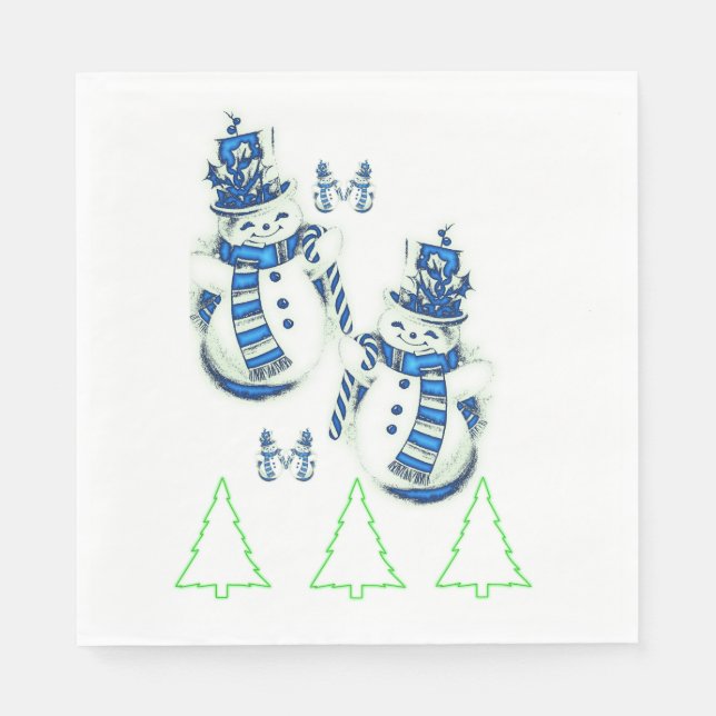 Christmas Trees Green Paper Napkins, Snowman  Napkins (Front)