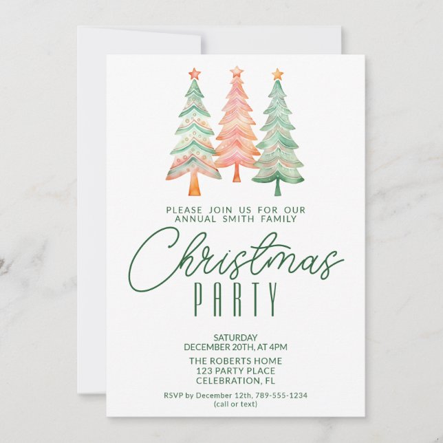 Christmas Trees Green Party Invitation (Front)