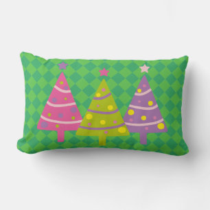 Christmas Trees Green Pink Lumbar Pillow