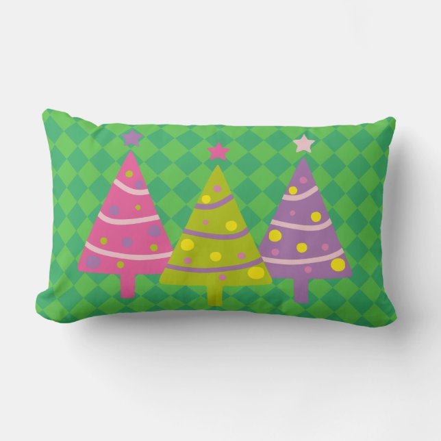 Christmas Trees Green Pink  Lumbar Pillow (Front)