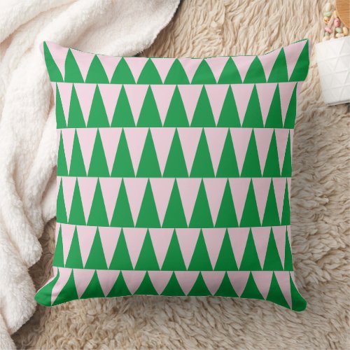 Christmas Trees Green Pink Mid Century Modern Throw Pillow