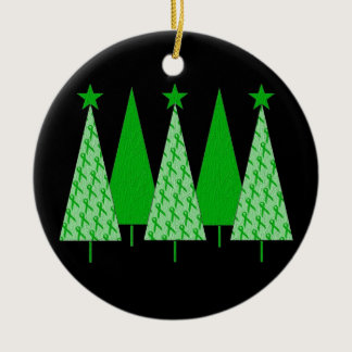 Christmas Trees - Green Ribbon Kidney Cancer Ceramic Ornament