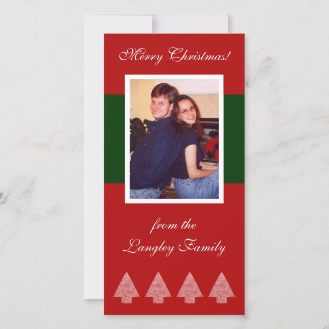 Christmas Trees Green Stripe Holiday Card (Front)
