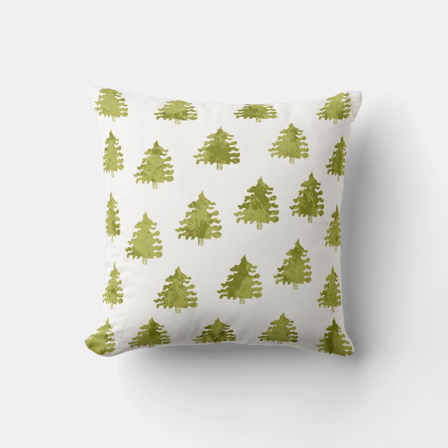 Christmas Trees Green Throw Pillow (Front)