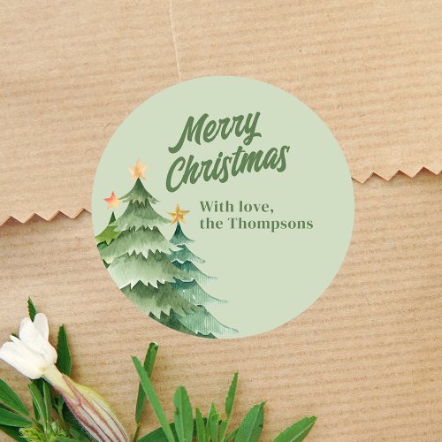 Christmas Trees Green Watercolor Custom Classic Round Sticker