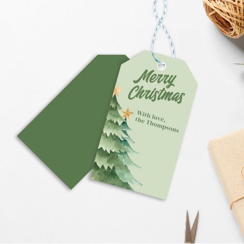 Christmas Trees Green Watercolor Custom Gift Tags