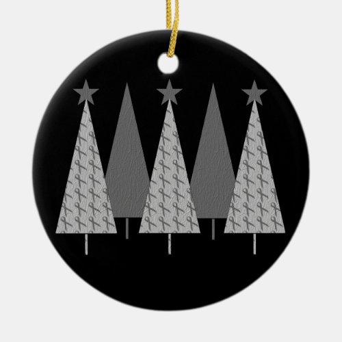 Christmas Trees _ Grey Ribbon Brain Cancer Ceramic Ornament