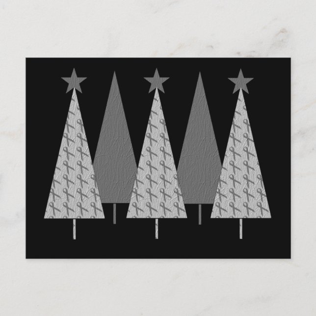 Christmas Trees - Grey Ribbon Brain Cancer Holiday Postcard (Front)