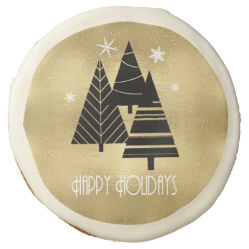 Christmas Trees Happy Holidays Gold ID863 Sugar Cookie