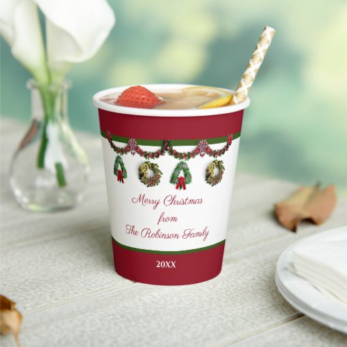 Christmas Trees Happy Holidays Wreath Personalize Paper Cups