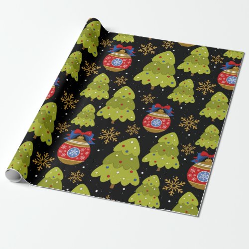 Christmas Trees Holiday Decorations Snowflakes Wrapping Paper