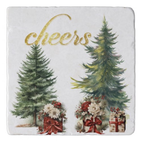 Christmas Trees Holiday Gifts Gold Glitter Cheers Trivet