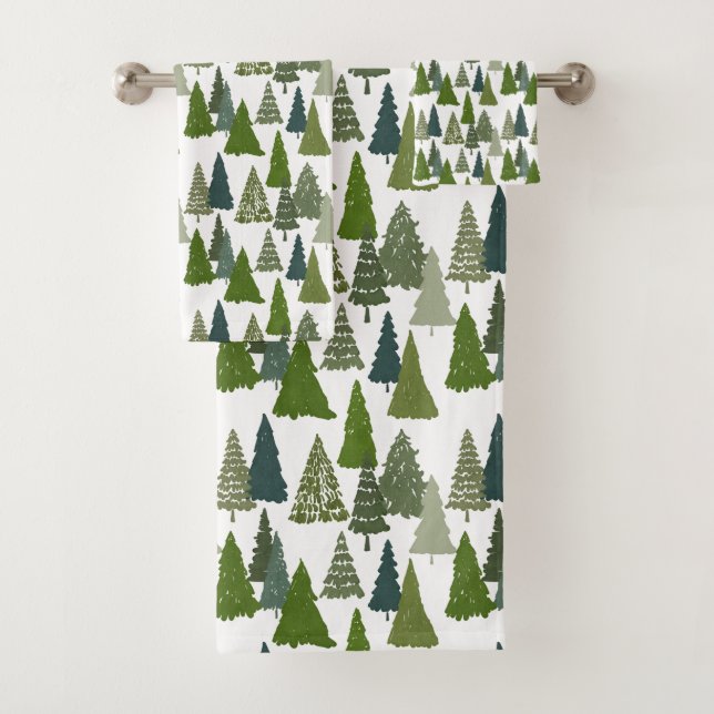 Christmas Trees Holiday Pattern  Bath Towel Set (Insitu)