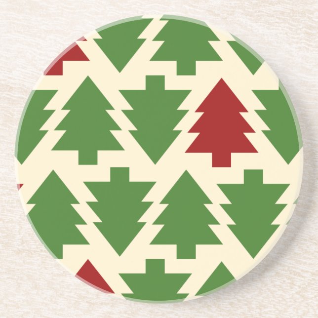 Christmas Trees Holiday Pattern Drink Coaster (Front)