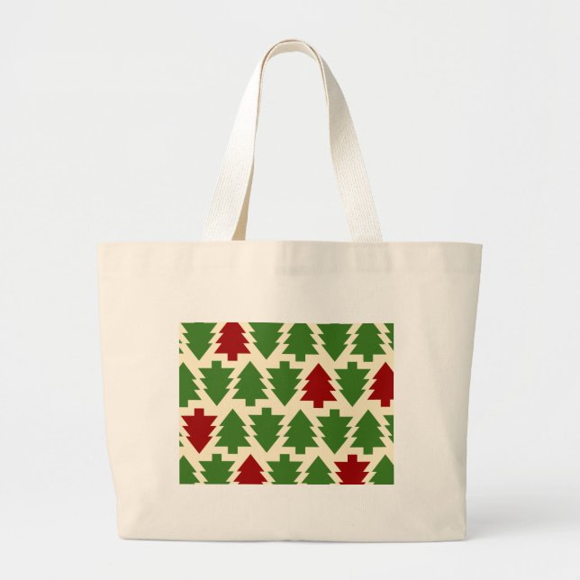 Christmas Trees Holiday Pattern Large Tote Bag (Front)
