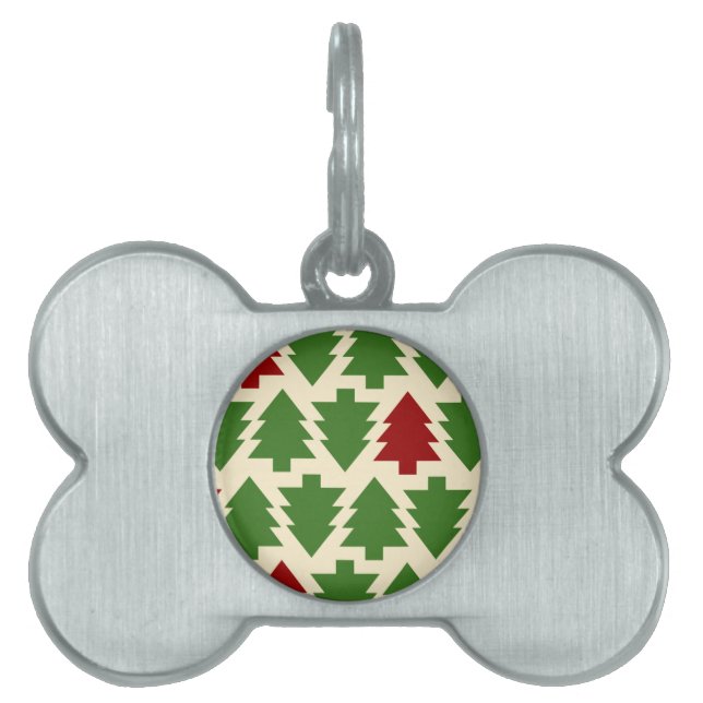 Christmas Trees Holiday Pattern Pet Name Tag (Front)