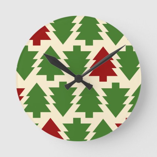 Christmas Trees Holiday Pattern Round Clock